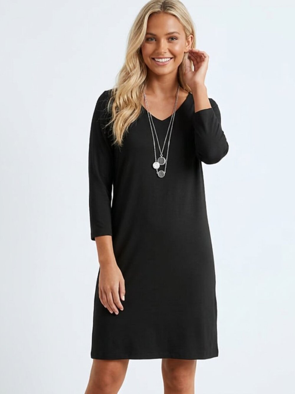 New! Eileen Fisher Fine Tencel Jersey Three-Quarter-Sleeve Dress M 50397